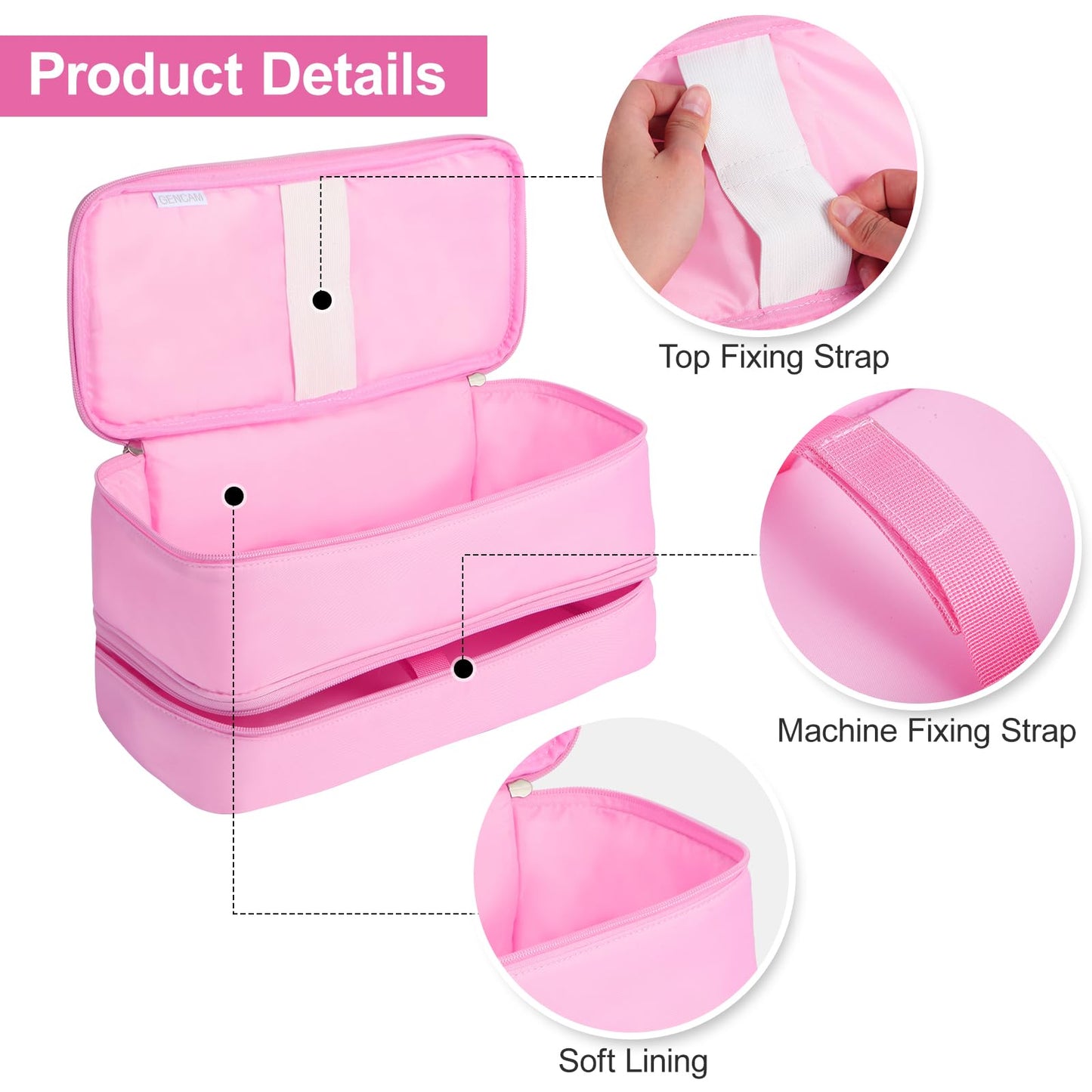 GENCAM Double-Layer Carrying Case for Shark Flexstyle, Travel Case for Shark 430/440 Flex Style, Portable Storage Bag for Shark Flexstyle/Dyson Airwrap Styler and Attachments (pink)