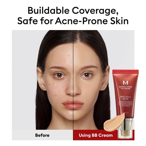 MISSHA M Perfect Cover BB Cream No.25 - Warm Beige Tinted Moisturizer with SPF 42 | 1.69 Fl Oz