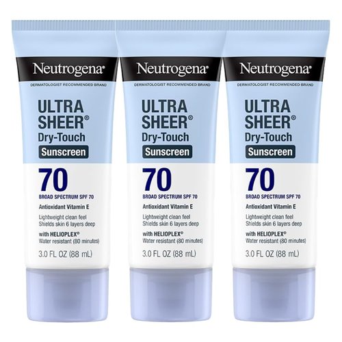 Neutrogena Ultra Sheer Sunscreen - SPF 70 Broad Spectrum UVA/UVB Protection | Lightweight & Water-Resistant, 3 fl. oz (Pack of 3)