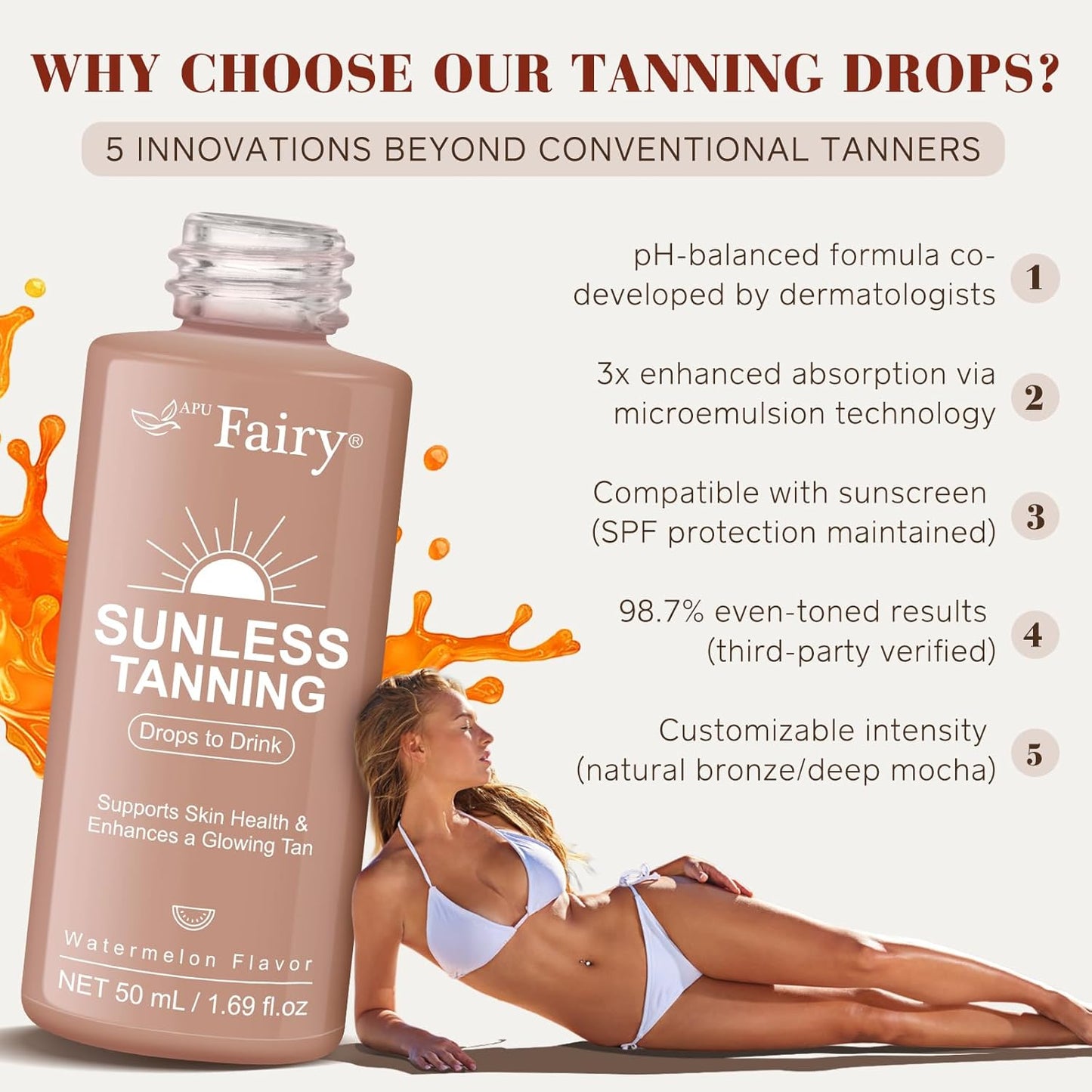 Skiennix Tanning Drops - Sunless Drinkable Tanning Solution for Face & Body | 50ml, Promotes Healthy Skin