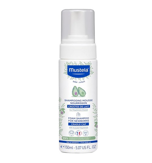 Mustela Cradle Cap Foam Shampoo - Tear-Free, Fragrance-Free Baby Shampoo with Avocado Polyphenols | 5.07 fl. oz.