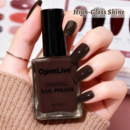 OpenLive 18ml Brown Nail Polish Large Volume Quick Drying Nail Polish, Fast Drying and Long Lasting Color Nail Art DIY Home Manicure Gift for Women