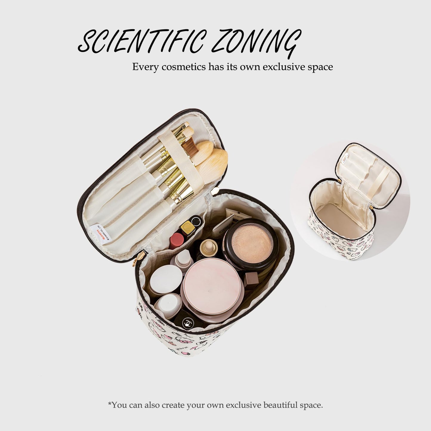 Makeup Bag 2PCS with Large Handle Travel Cube Cosmetic Bags Brush Holder Cute Organizer Suitable for Purse for Women (02 Sweet Apple 2PCS)