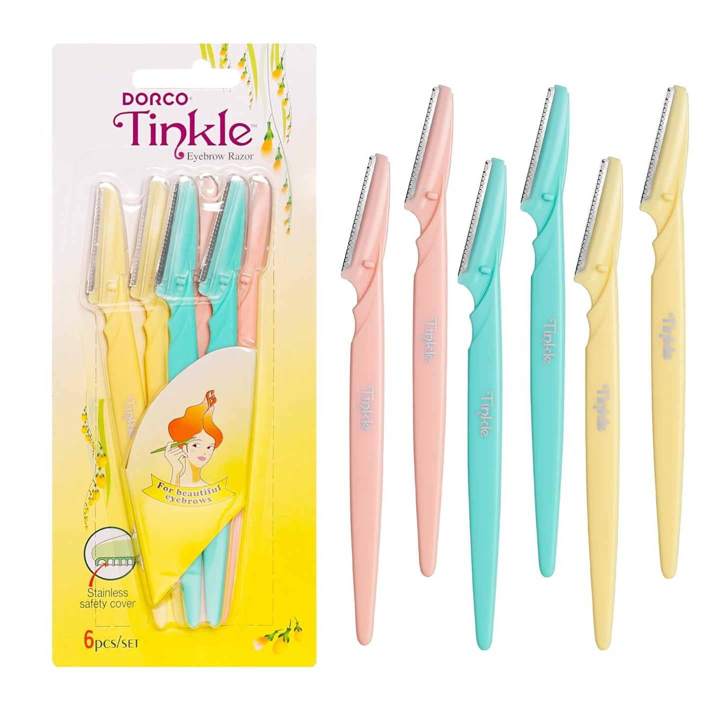 Tinkle Dermaplaning Tool - 6ct Dermaplane Razors for Women | Safe Peach Fuzz & Eyebrow Trimmer