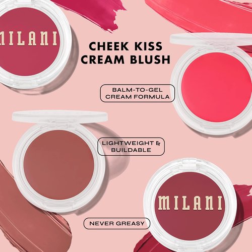Milani Blush Makeup - Cheek Kiss Cream Blush & Lip Tint, Hydrating Dewy Color - Nude Kiss