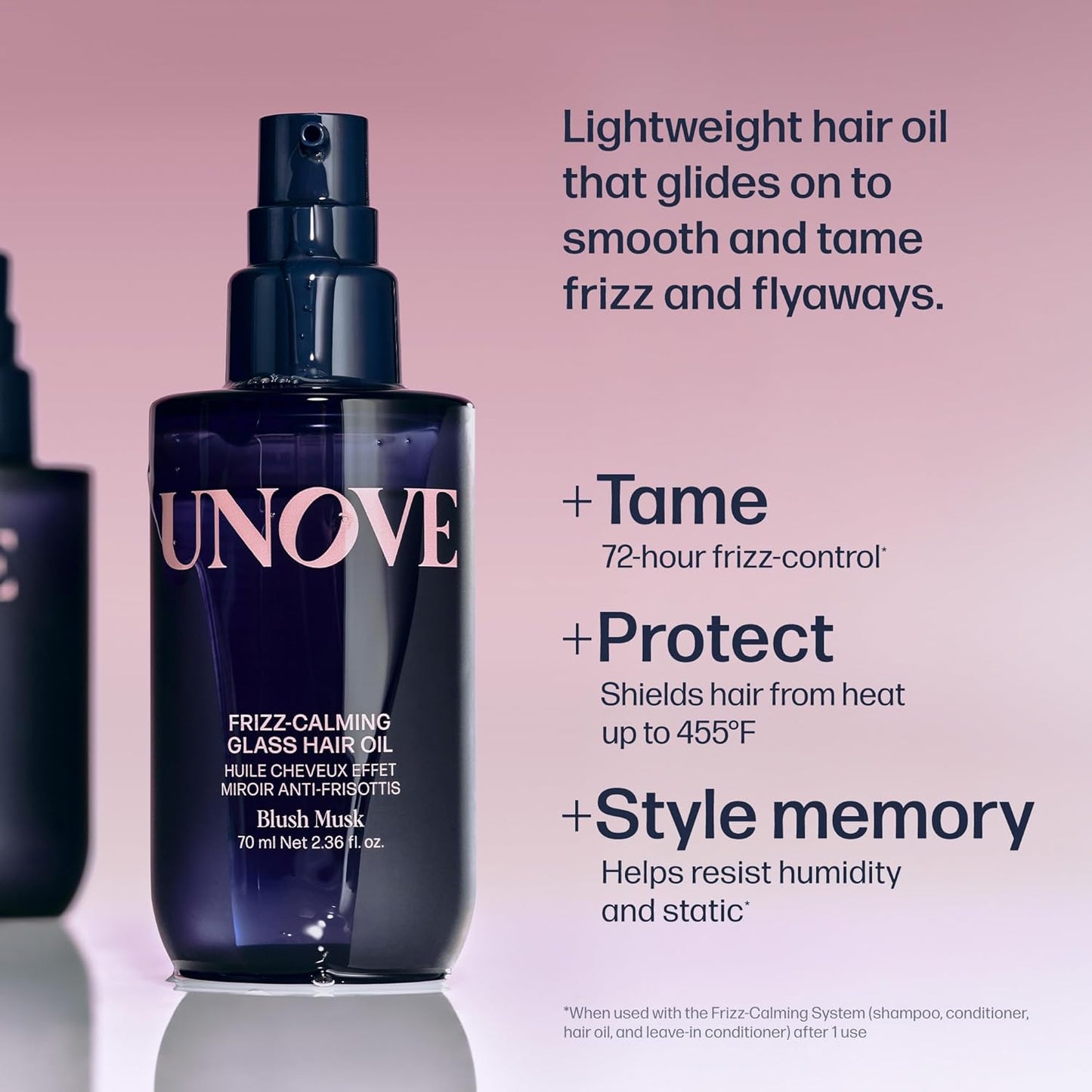 UNOVE Frizz-Calming Glass Hair Oil for Frizzy Hair, Anti-Frizz Hair Oil with Heat Protection up to 455°F, Hair Shine Oil for Sleek, Glass-Like Shine & Softness, 70 mL / 2.36 fl oz