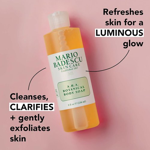 Mario Badescu AHA Botanical Body Wash - Moisturizing Exfoliating Soap with Glycolic Acid & Fruit Enzymes for Brighter Skin