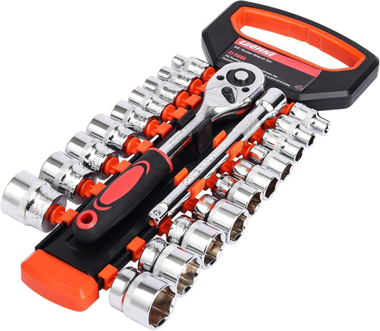 Egofine 21-Piece Ratchet Socket Wrench Set - 3/8 Inch Drive with 19 Sockets (6-24mm) & Quick Release Handle