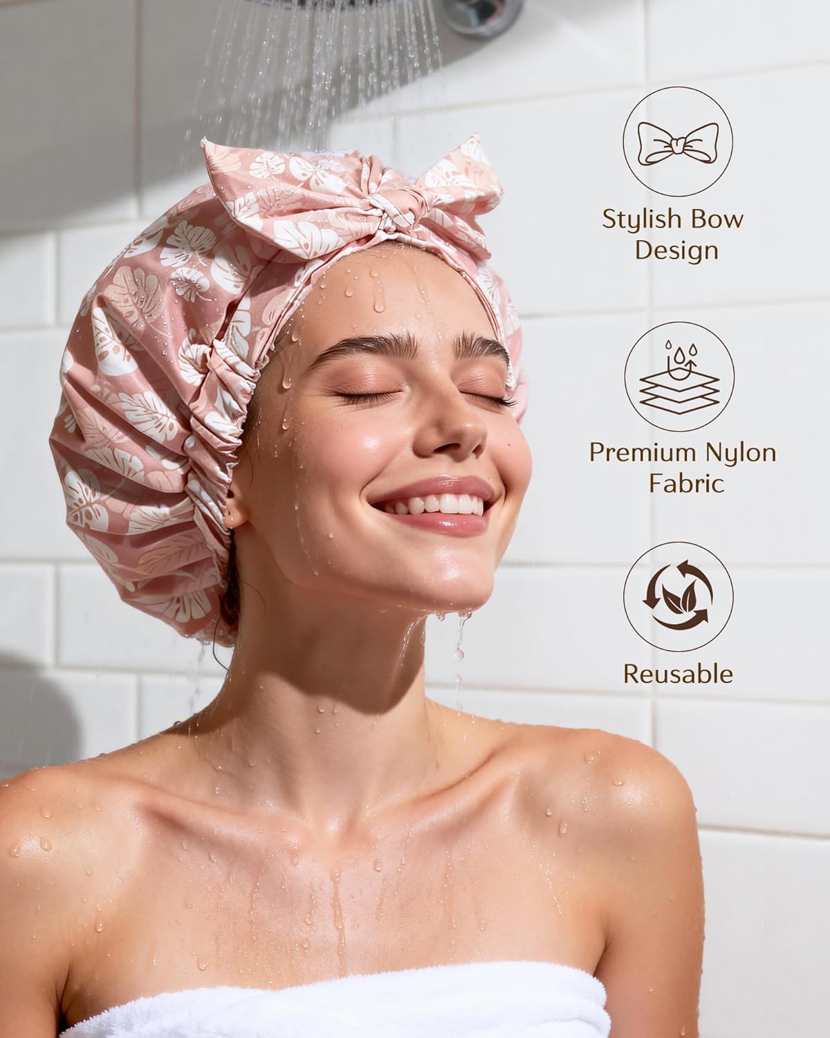 Yanibest Waterproof Shower Cap - Reusable, Adjustable Non-Slip Design for Long Hair | Washable Bath Hat