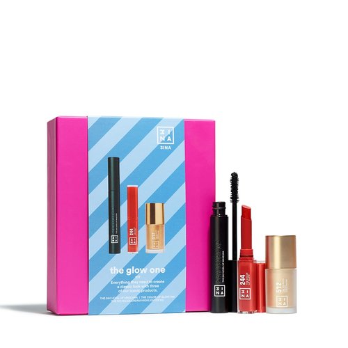 3INA The Glow One Kit - 24H Level Up Mascara, No Rules Highlighter & Color Lip Glow | 3 Pc Set