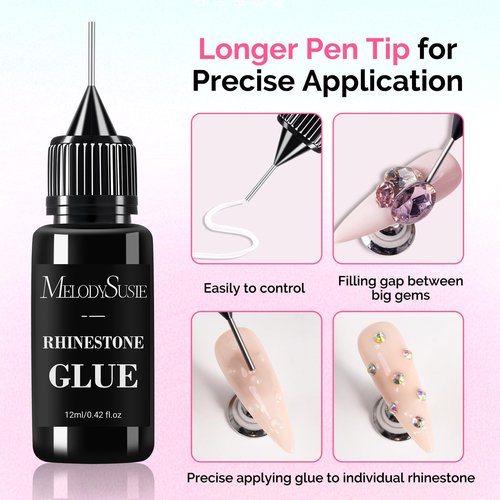 MelodySusie Nail Rhinestone Glue Set, 3D Gel Nail Art Design Strong Adhesive Nail Gem Glue for Nail Charms Gems Jewelry Decoration DIY Manicured at Home Cured Need Beauty Gifts for Women