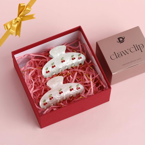 2PCS Cherry Hair Clips for Women Girls – Kawaii Fruit Medium Unique Claw clips, Trendy Handmade Look Acetate Hair Accessories for Thin Hair