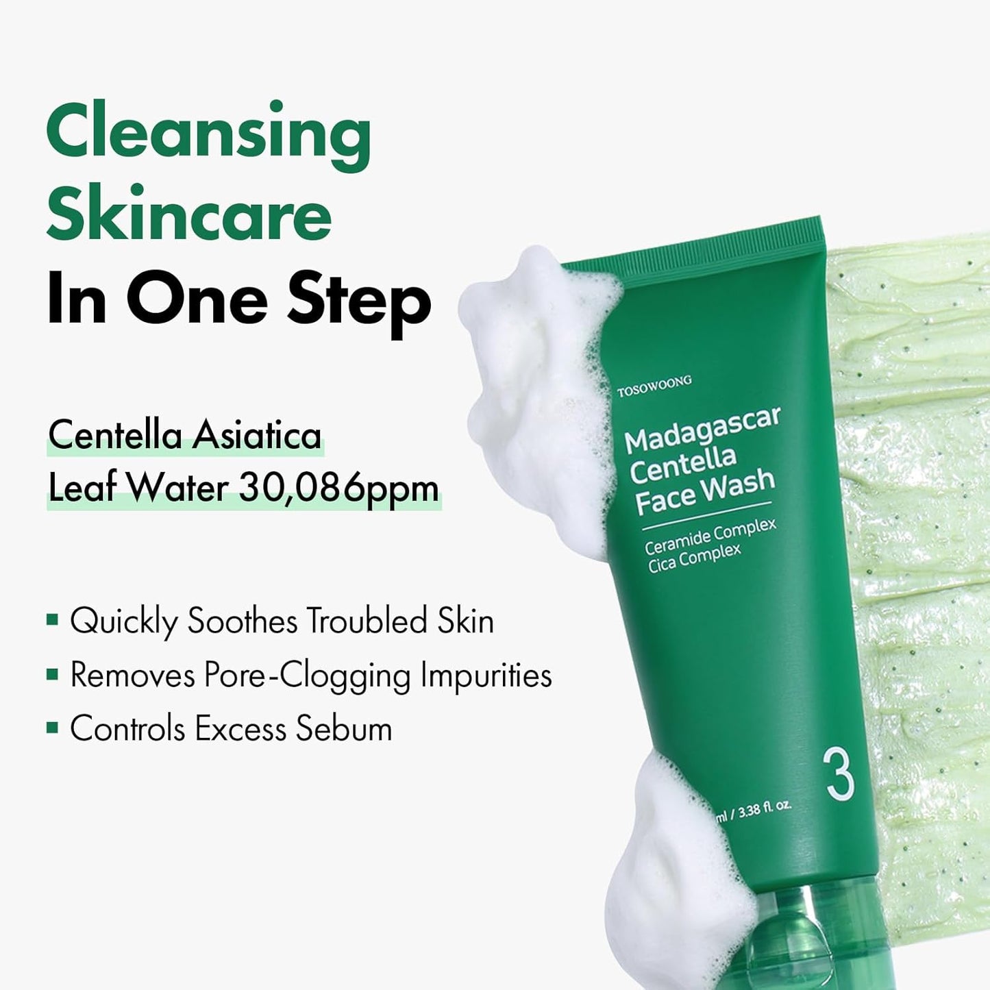TOSOWOONG Madagascar Centella Face Wash - Mochi Whip for Blackheads & Clogged Pores | 100 ml