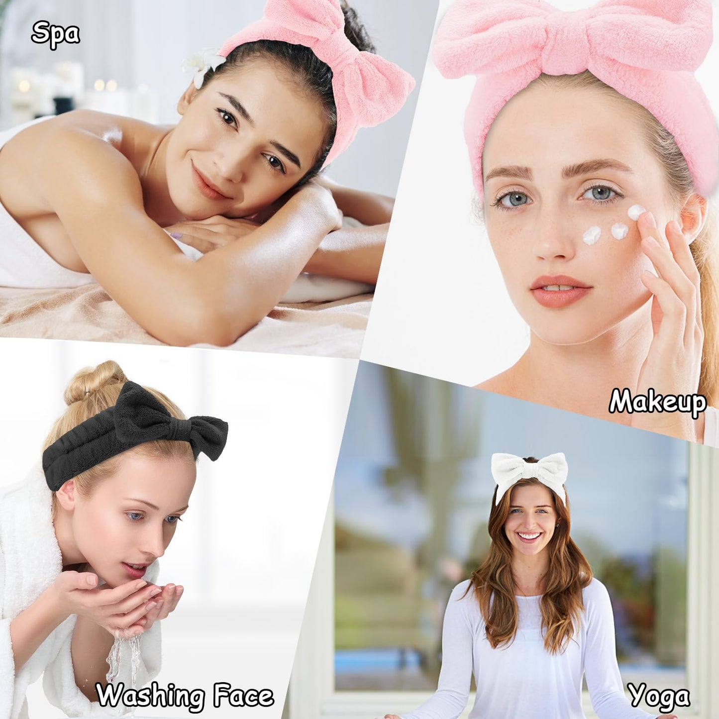 Casoty 9 Pcs Makeup Headbands, Bow Hair Band, Soft Coral Fleece Fuzzy Headbands for Women, Spa Headband for Face Washing Shower Yoga Spa Slumber Party