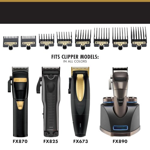 BaBylissPRO Clipper Guards - 8PCS Replacement Set for FX870, FX880, FX825 & FX673 - Black