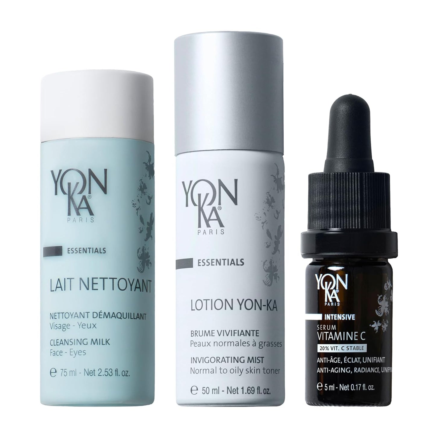 Yon-Ka Vitamin C Travel Set - Gentle Face Milk Cleanser, Toner & Serum | Revitalize Dry or Sensitive Skin | 3-Piece Kit