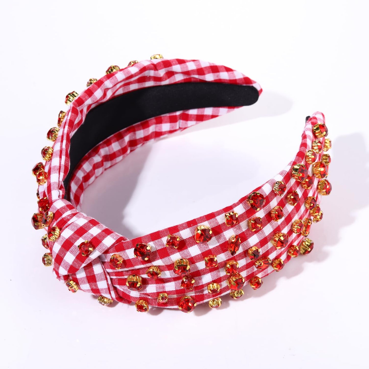 GLBCC Rhinestone Knotted Headband for Women Crystal Jeweled Beaded Headband Wide Plaid Hairband Fashion Elegant Ladies Top Knot Twist Head Band Spring Summer Hair Accessories