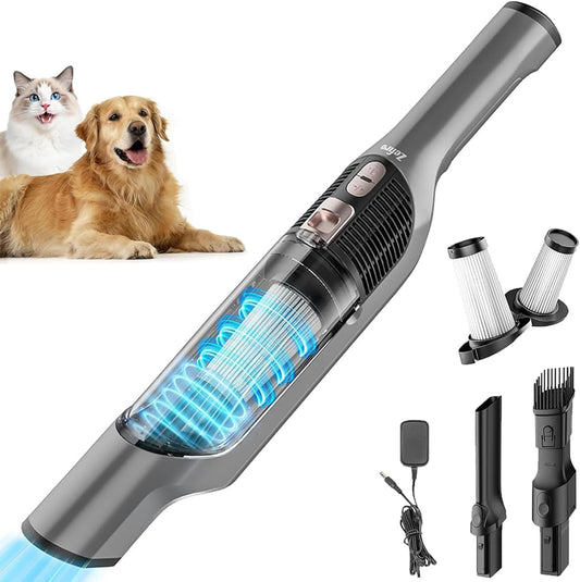 Zefiro Cordless Handheld Vacuum - Powerful 25000PA Suction for Car & Pet Hair | Rechargeable with XL Dust Cup & Accessories