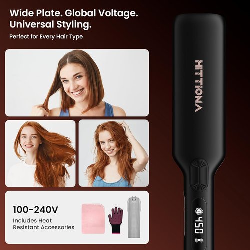 HITTIONA Flat Iron Hair Straightener - 1.75” Ceramic Infrared Ionic Design with Fast Heat-Up & Vibration Tech