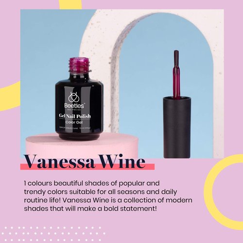 Beetles Wine Red Gel Polish - Vanessa Wine 15ML/0.51Fl Oz, Burgundy Dark Red Gel Nail Polish, Soak Off UV LED Lamp Burgundy Nails Art, Long-Lasting Manicure Salon DIY Home Gifts for Woman