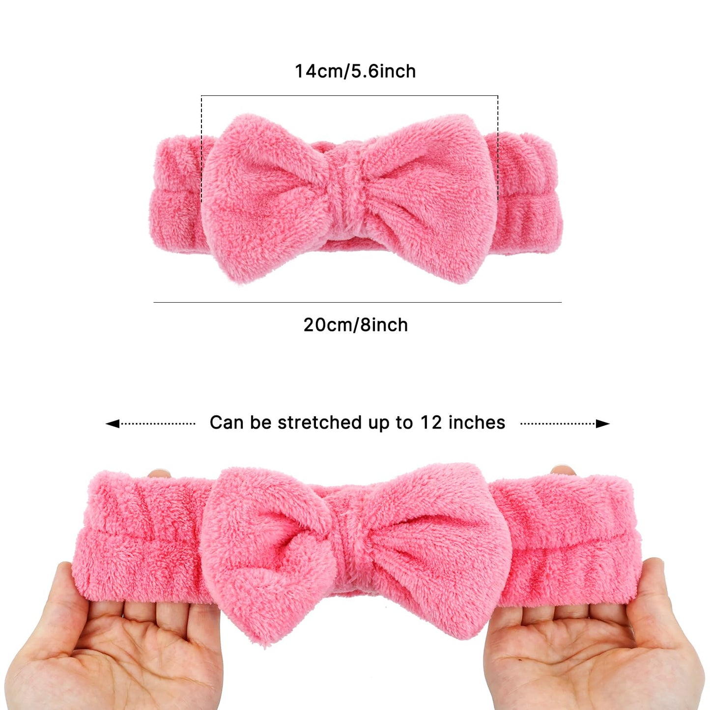 Dizila 12 Pack Solid Super Soft Stretchy Flannel Big Bow Headbands for Washing Face Makeup Shower Skin Care Spa Hair Bands Headwraps for Women Girls Teens