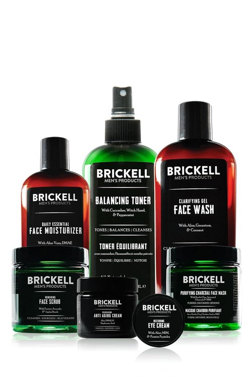 Brickell Men's Daily Elite Face Care Routine - Toner, Gel Wash, Scrub, Night Cream & More | Natural & Organic