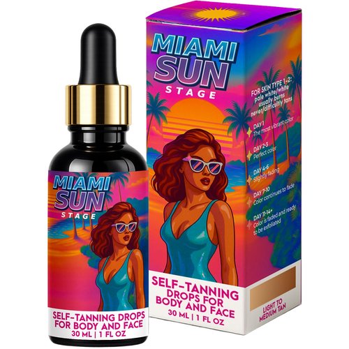 Miami Sun Stage Self Tanning Drops - Hydrating Medium to Dark Tan for Face & Body - 1 fl oz
