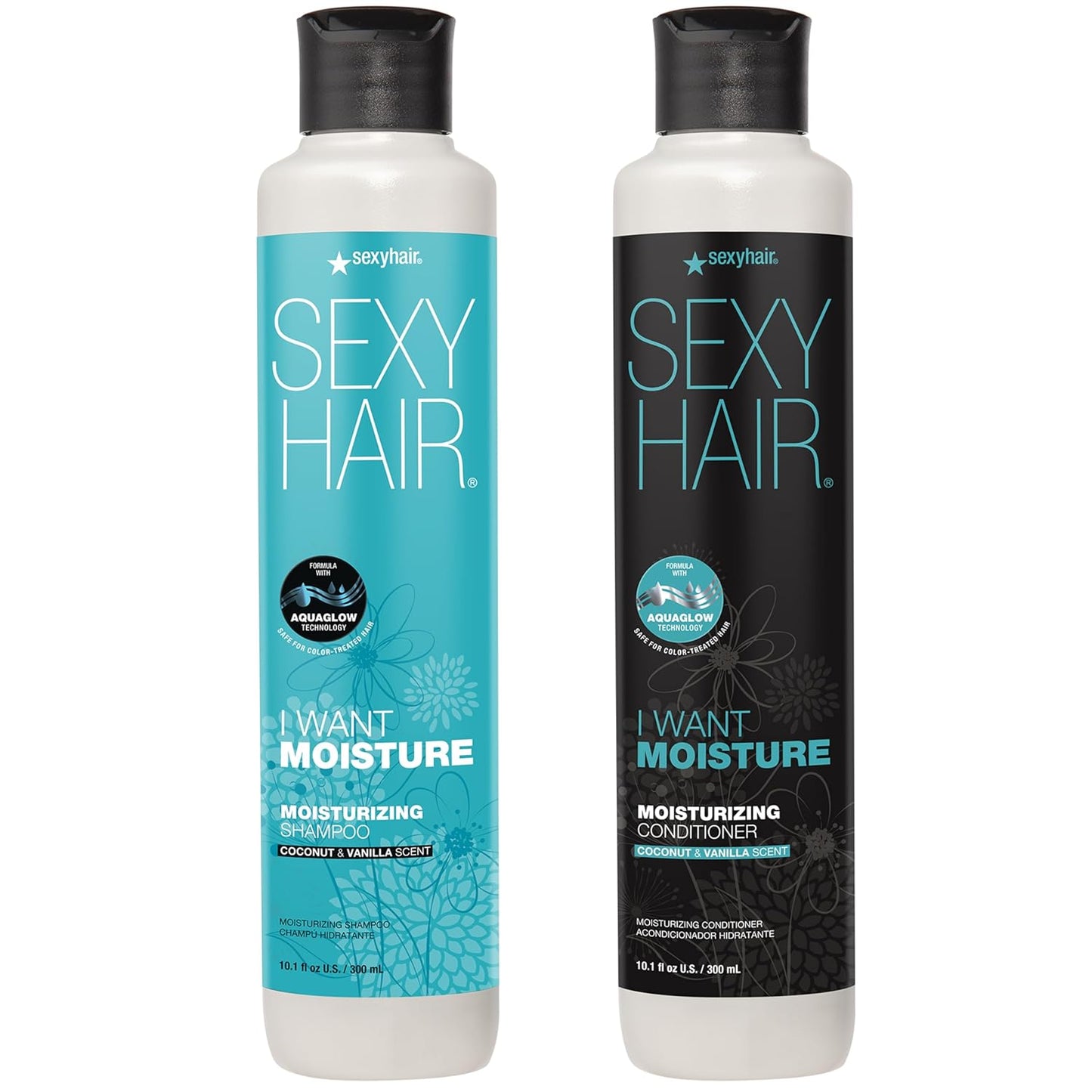 SexyHair I WANT MOISTURE Shampoo & Conditioner Bundle - Tames Frizz & Boosts Shine | 10.1oz Each