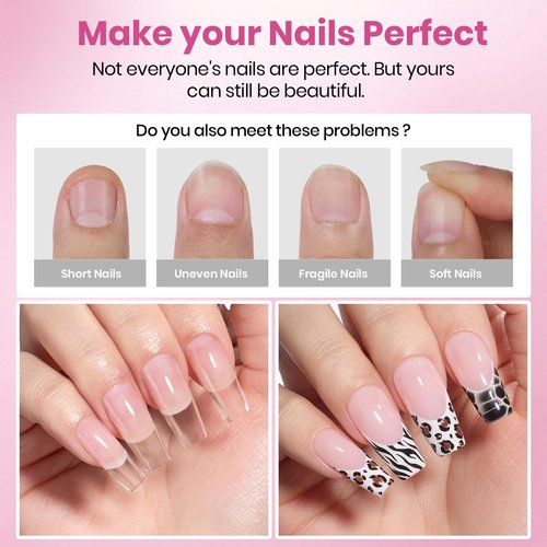 Beetles Gel Nail Tips Flat-X - Square Coffin Medium, 320pcs 16 Sizes, Pre-Etched Half Matte Full Cover Soft Acrylic Press on Easy DIY False Nail Extension Salon for Flat & Natural Nail Beds