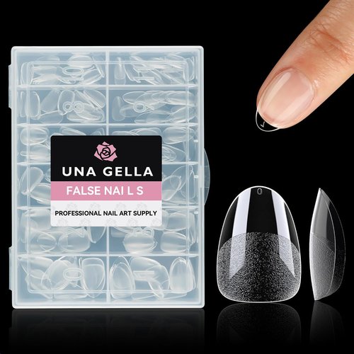 UNA GELLA Extra Short Almond Nail Tips, 312pcs XS Short Almond Gel Nail Tips Pre-Shaped Half Matte Full Cover No Need File Soft Gel Clear Fake Nails for Nails Extension Home DIY Salon 12 Sizes