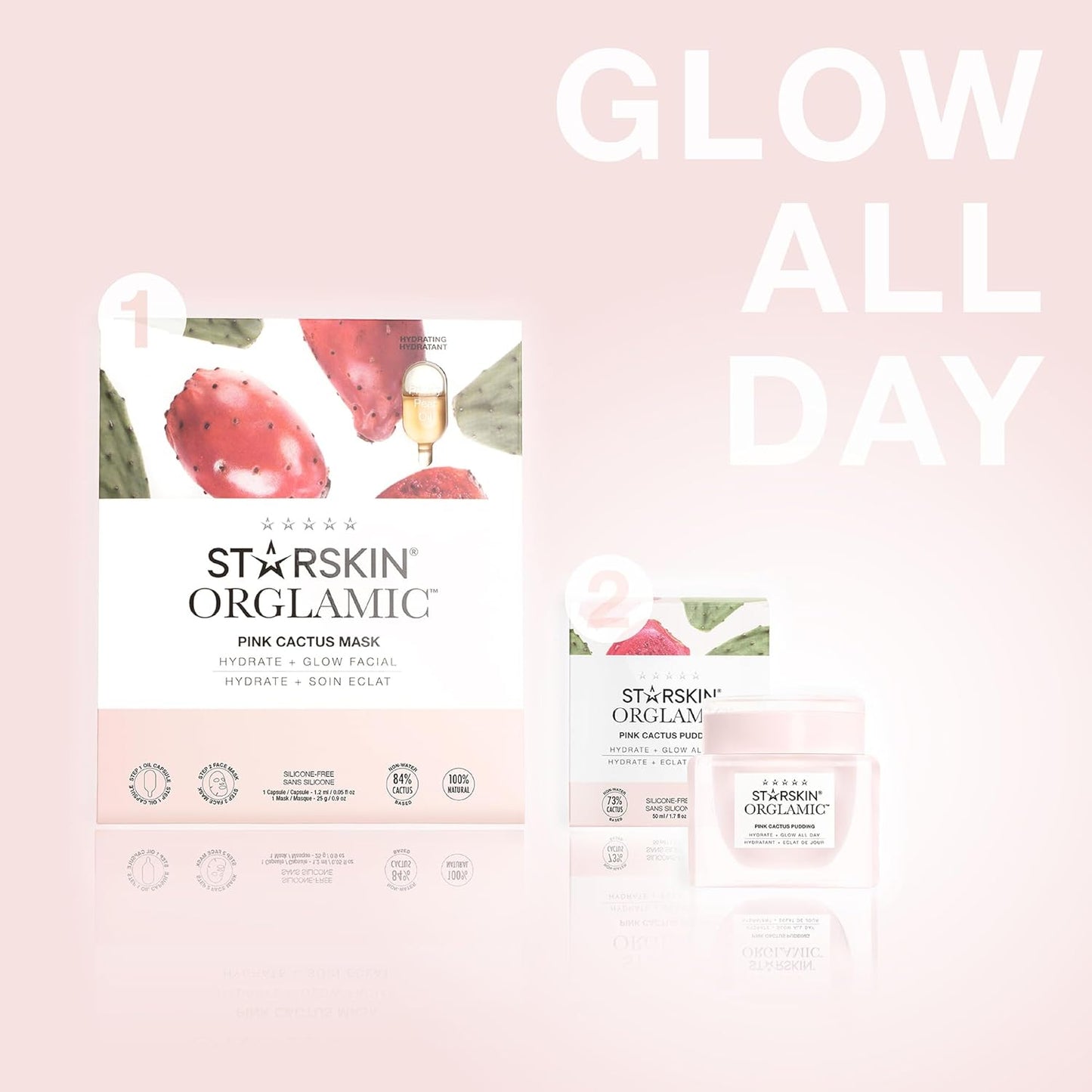 STARSKIN Orglamic Pink Cactus 2-Step Sheet Mask - Hydrating & Firming Face Mask for All Skin Types | 1x25g