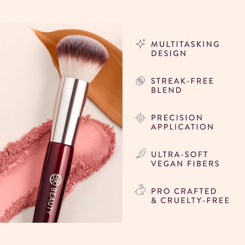 BK Beauty 116 Small Round Complexion Brush - Precision Makeup Tool for Cream Blush, Contour & Foundation, Vegan Bristles