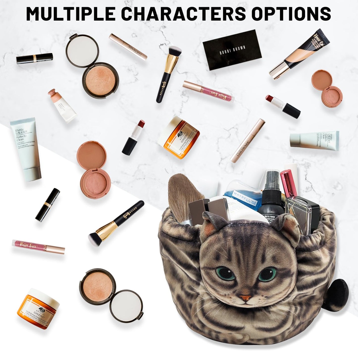 Openhahaha Drawstring Makeup Bag, Cat Makeup Bag, Travel Makeup Organizer, Cosmetic Pouch Bag, Cat Gift for Women, Lay Flat Makeup Bag Gifts for Cat Lovers(2-Pack)