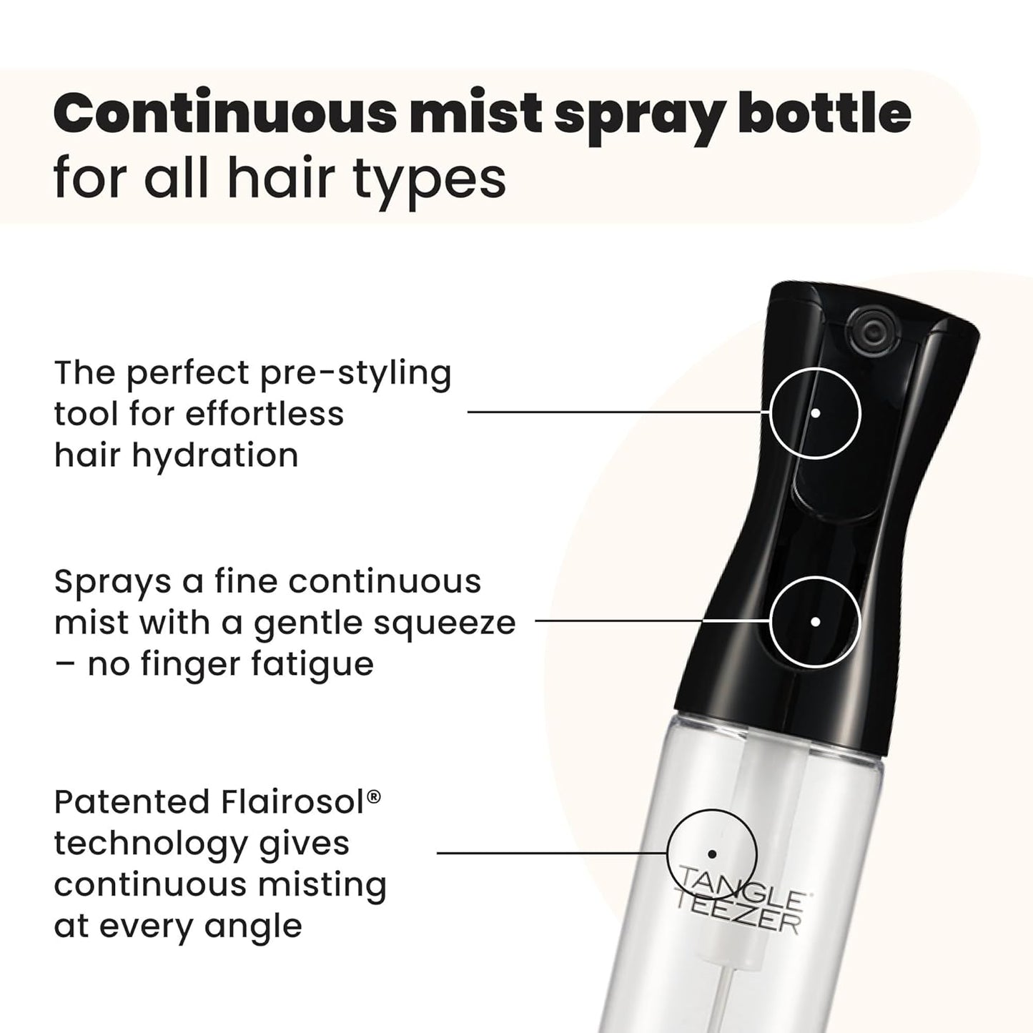 TANGLE TEEZER Continuous Spray Bottle - Fine Mist Hair Detangling & Styling | 10.1 oz, Black