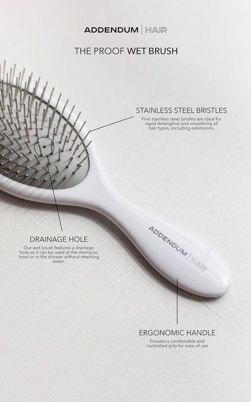 Addendum Hair Luxury Wet Hair Brush - Ergonomic Detangler with Stainless Steel Bristles - Durable & Hygienic - White
