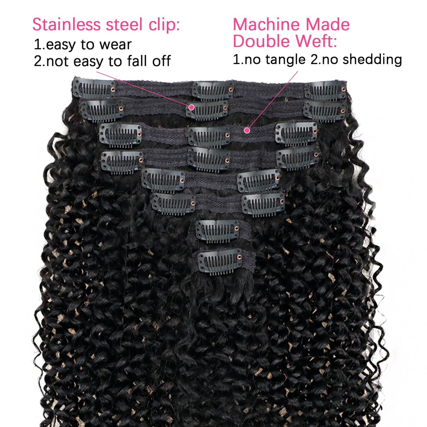 Mihugass Curly Clip in Extension Human Hair 3C 4A Kinky Curly Clip Ins Full Head for Women Brazilian Remy Human Hair Natural Color 8 Pcs with 18 Clips 120g/Set (12 inch)