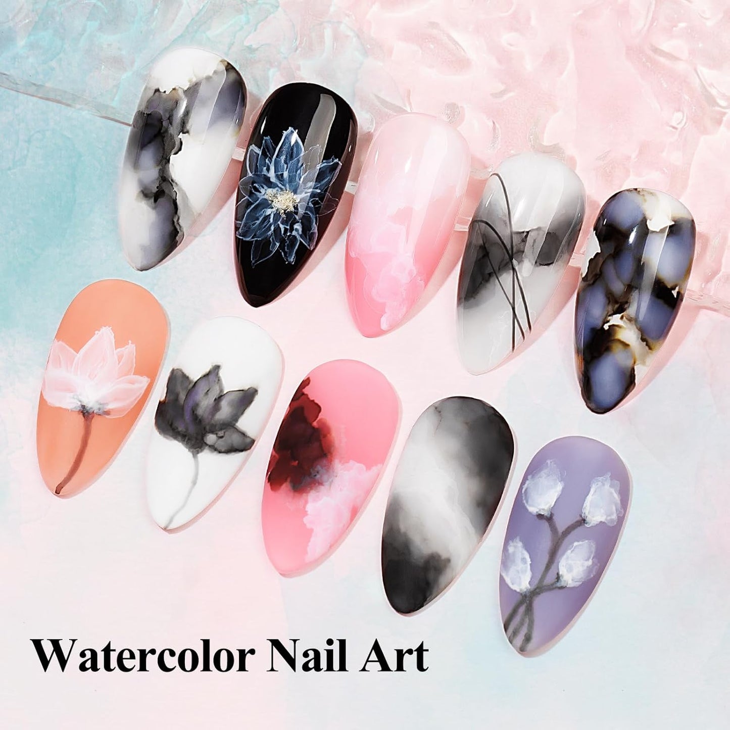 Blooming Gel | Black & White Marble Nail Polish - 12ML Watercolor Ink for Stunning DIY Flower Nail Art (2PCS)