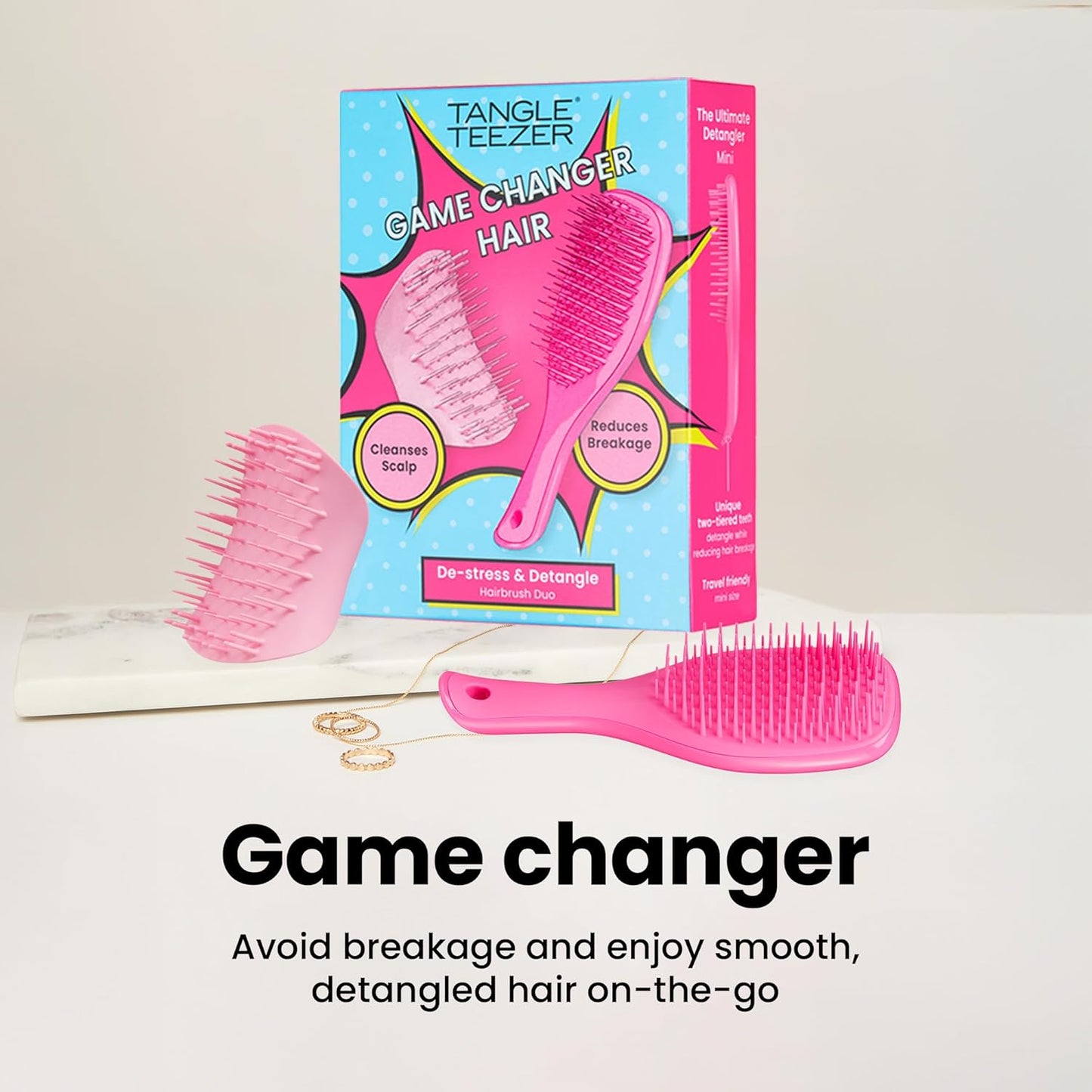 Tangle Teezer Limited Edition Gift Set with Mini Hair Brush & Scalp Massager to Exfoliate and Detangle All Hair Types, Pink
