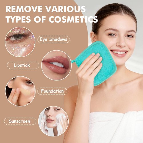 Reusable Makeup Remover Cloths 24 Pack, 6.5"x6.5" Super Soft Microfiber Face Towels for All Skin Types, Portable Cleansing Cloths Remove Makeup with Just Water
