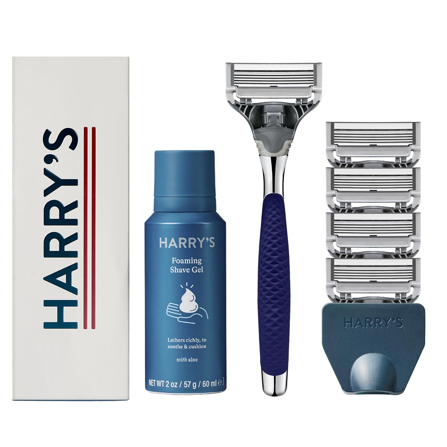 Harry's Shaving Kit for Men - Razor Handle, 5 Razor Blade Refills, Foaming Shave Gel, and Travel Blade Cover - Chrome Edition