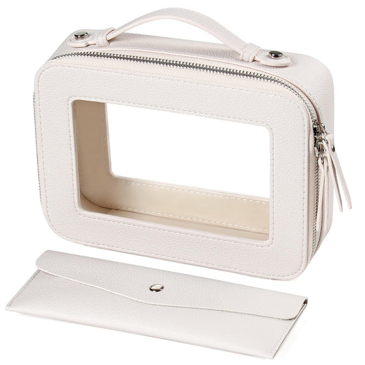 EcoVision Clear Makeup Bag, Travel Cosmetic Accessory Bag, Toiletry Organizer Bags for Women, Portable Waterproof Zipper Cosmetic Bag with Transparent Window, Beige