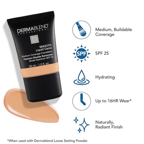 Dermablend Smooth Liquid Foundation - Flawless Coverage for All Skin Types | 1 oz - Natural Finish