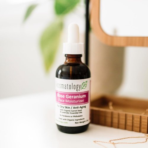 Kosmatology Rose Geranium Facial Moisturizer - Anti-Aging Hydration for Dry & Sensitive Skin | Vegan | 2 fl oz