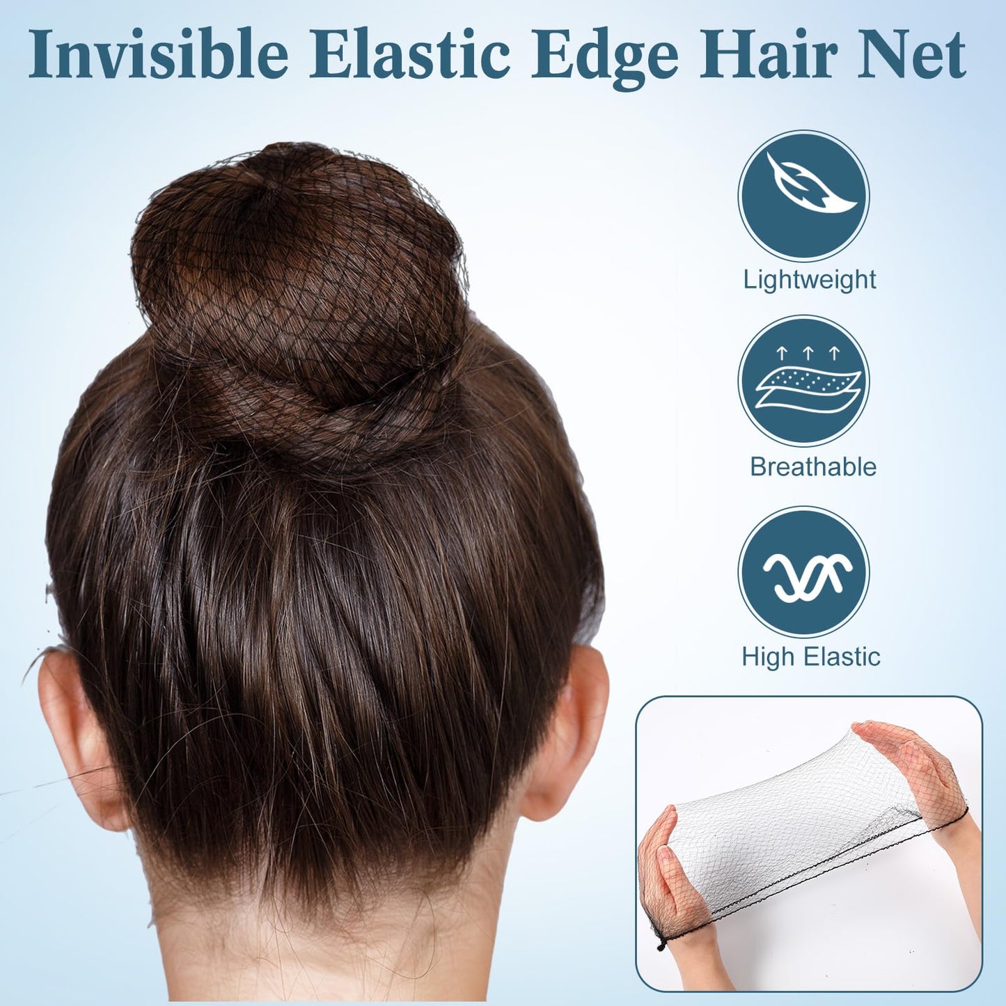 Yuxung 500 Pcs Hair Net Bulk Hair Nets for Food Service Workers 24 Inches Invisible Nylon Hair Nets for Women Elastic Edge Mesh Invisible Wig Nets for Restaurant, Ballet Dance, Kitchen (Black)