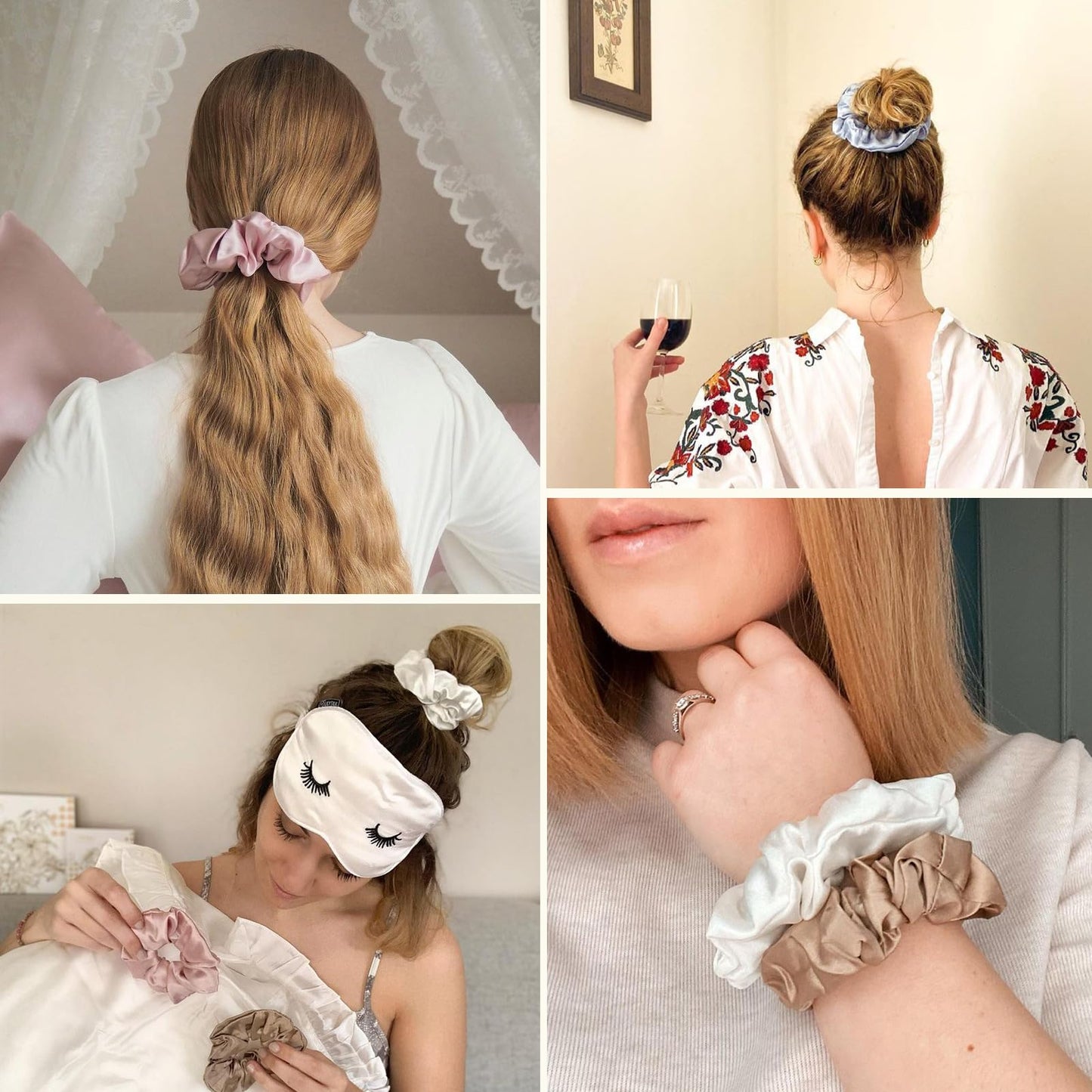 LILYSILK Silk Hair Scrunchies for Frizz&Breakage Prevention, 100% Mulberry Silk Hair Ties No Damage, Elastic Silk ponytail Holders, 1Pc, Black