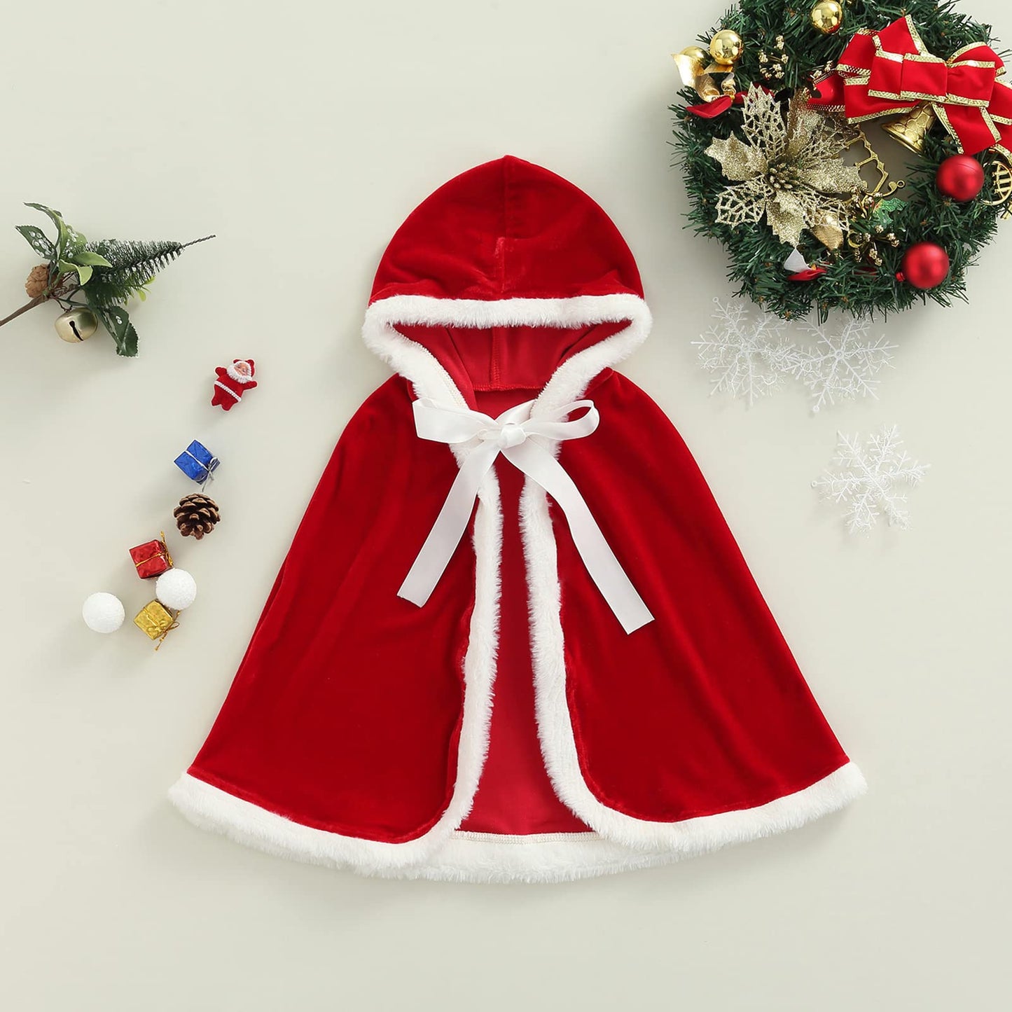 Yccutest Toddler Girl Christmas Outfit Baby Christmas Cloak Hooded Cape Coat Kids Winter Poncho Jacket Cosplay Clothes(Red Cloak,4-5 Years)