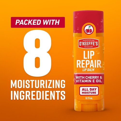 O'Keeffe's Lip Repair Balm - Cherry & Vitamin E Oil - 3 Pack for Extremely Cracked, Dry Lips