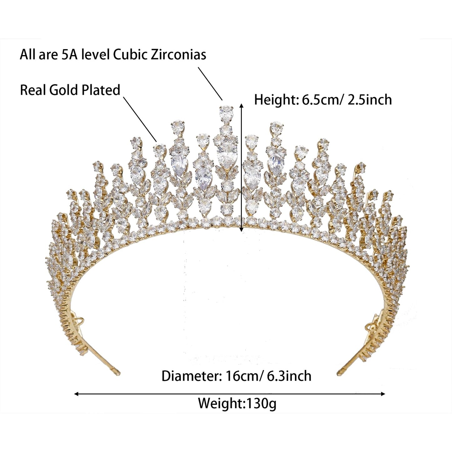 Sparky Wedding Tiaras Cubic Zirconia Queen Pageant Crowns CZ Sweet 16 Birthday Quinceanera Headpiece Bridal Hair Accessories Gold Jewelry Gifts for Adult Women