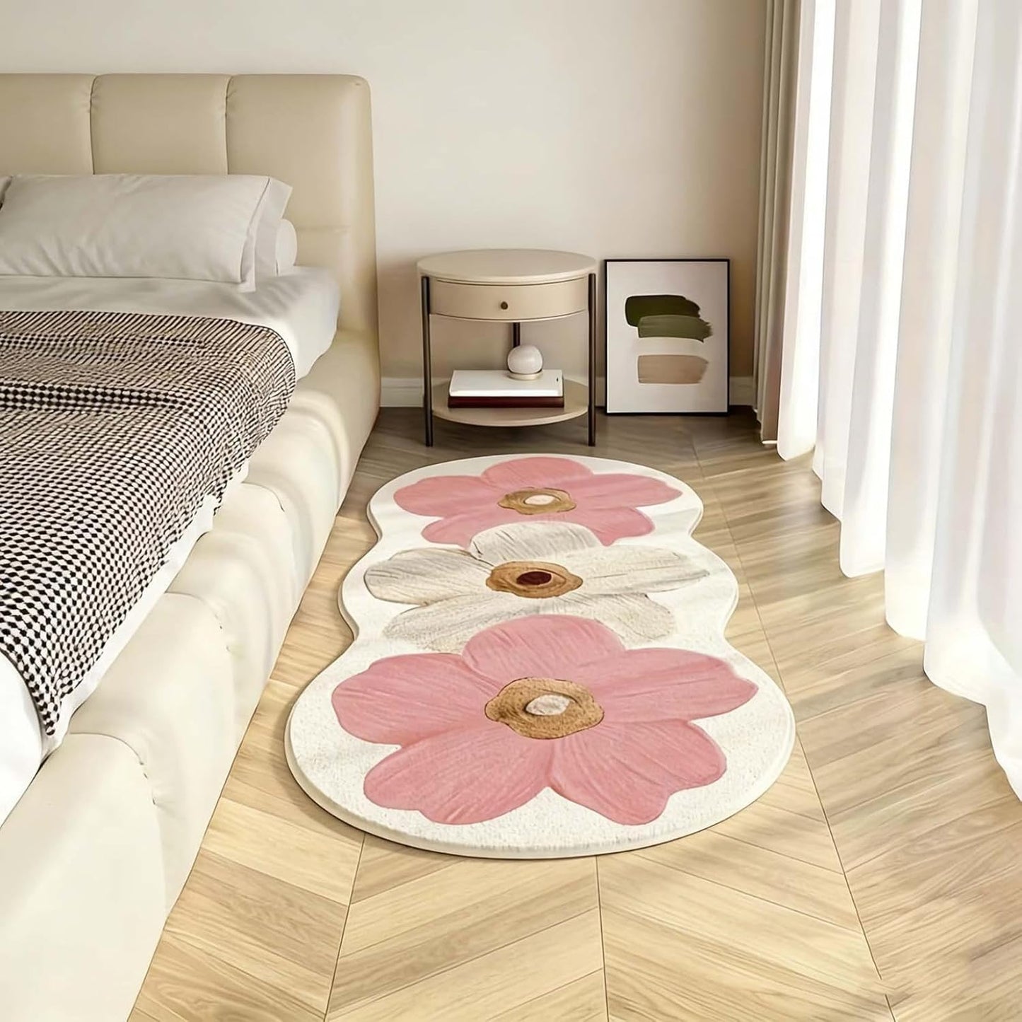 Skiennix Spring Floral Pattern Bedroom Rug - Soft Non-Slip Washable Floor Mat | 47.2" x 15.7" Pink Decor