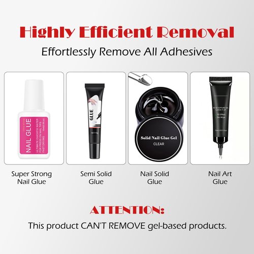FREEORR Semi-Solid Glue and Remover Kit with Stick for Press ons, No U/V Light Needed Quick Dry Fake Nail Tips Glue and Non-Acetone Remover with Precision Tips (10ml+10g)
